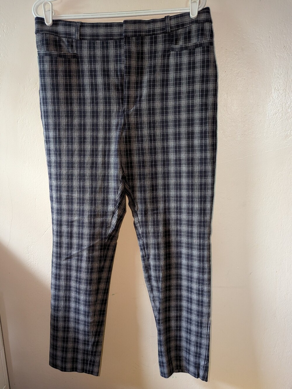 Banana Republic Women's Navy and Gray Plaid Straight Leg Trousers